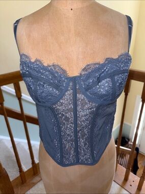 Lace Bustier Top in Slate Blue